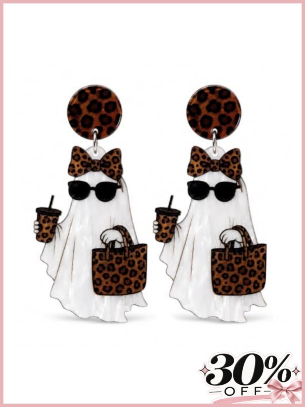 Ghost Dangle Earrings Women Leopard Print Halloween